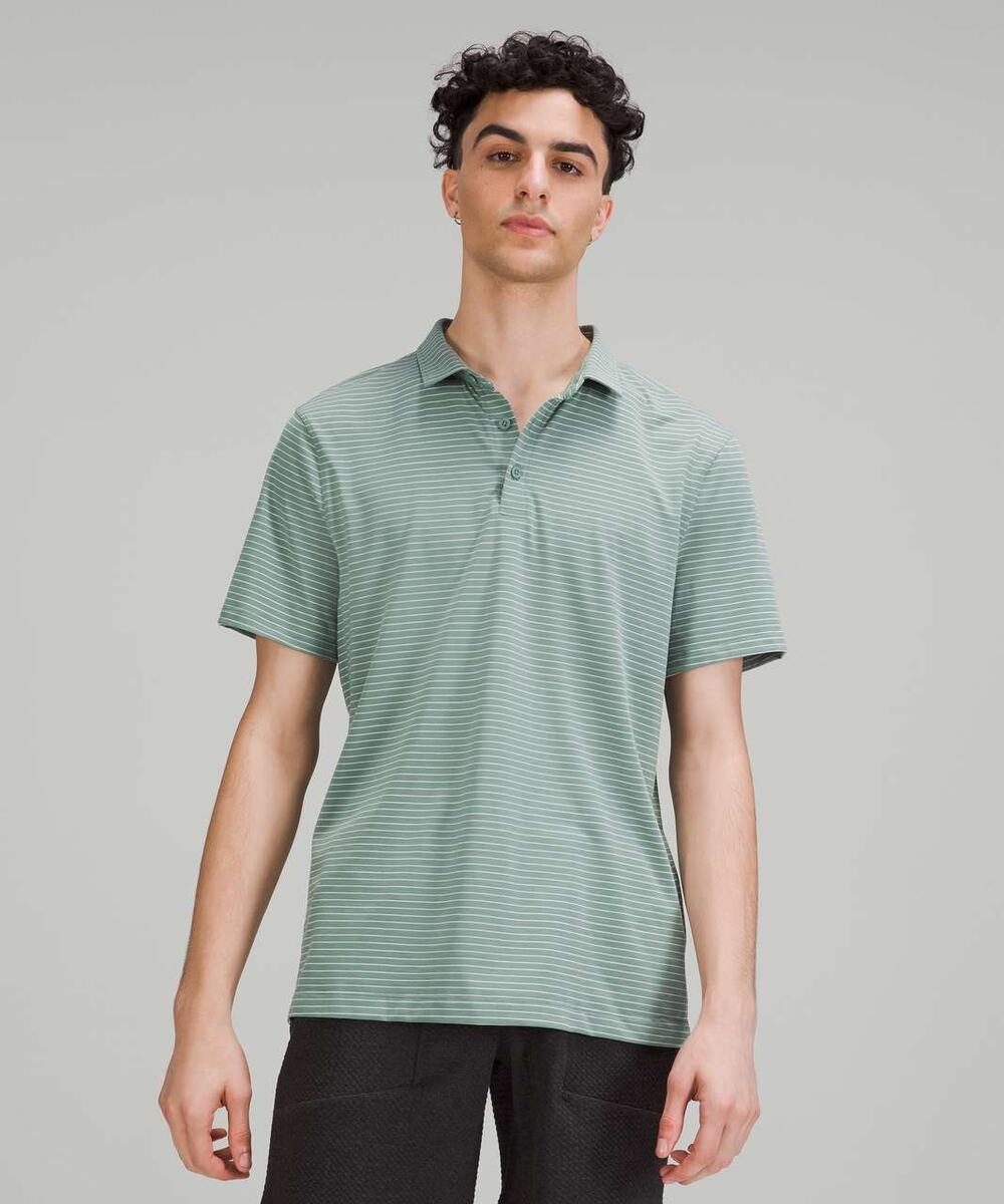 Lululemon Evolution Short Sleeve Polo in Green Stripe, Size Large